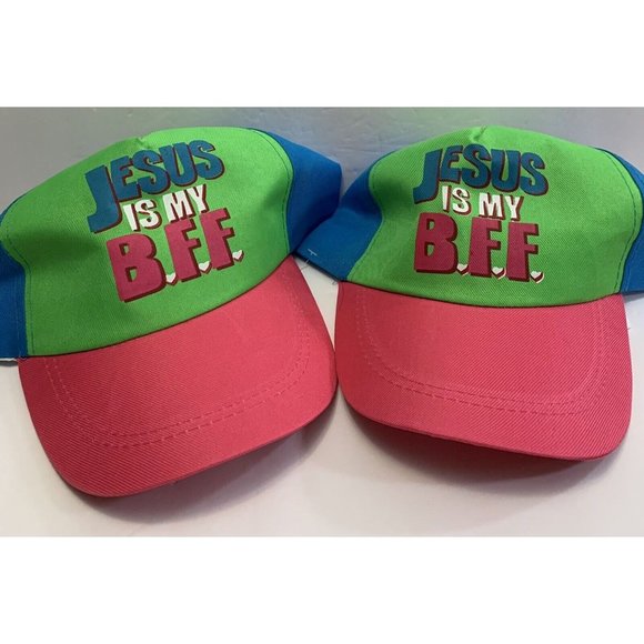 Childs Baseball Cap Hat Jesus is My BFF Adjustable Set of 2 - Picture 5 of 6